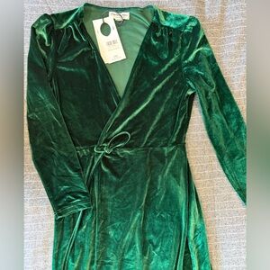 Charlie Holiday Deep Green Velvet Wrap Dress